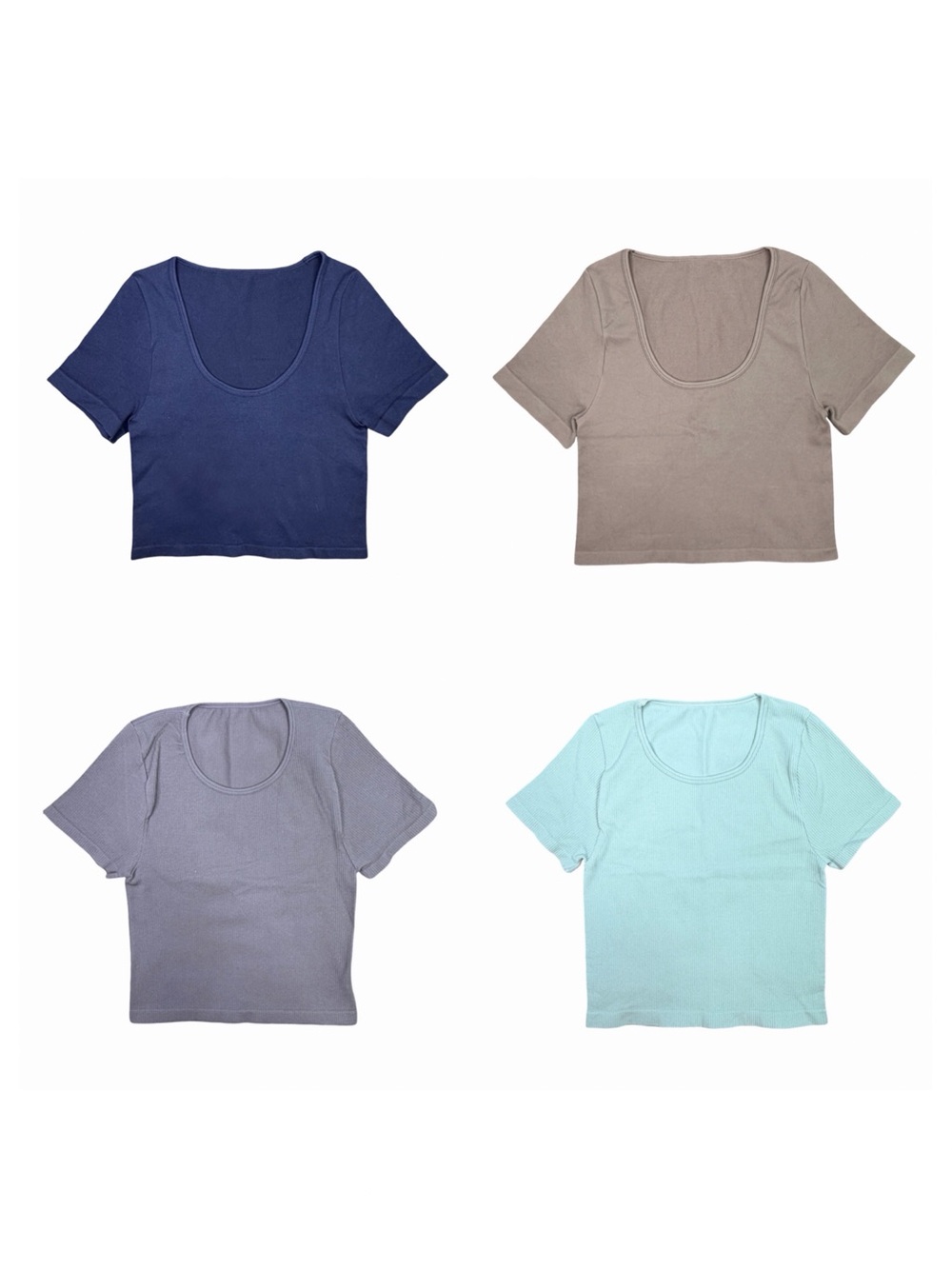 OQQ Scoop / Round Neck Short Sleeve Crop Top Bundle - Size Small - 4 Tops
